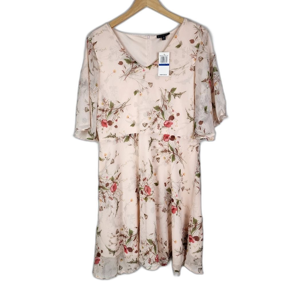 NWT Bobeau Rose Floral Chiffon Midi Dress Pink XL Romantic Coquette Boho - Picture 4 of 16